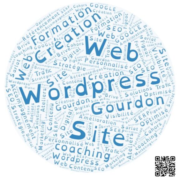 Nuage de mots sur la formation WordPress à Gourdon, création et optimisation de sites web